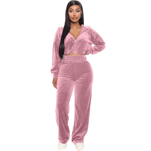 Casual Solid Color Velvet Jogging Suit