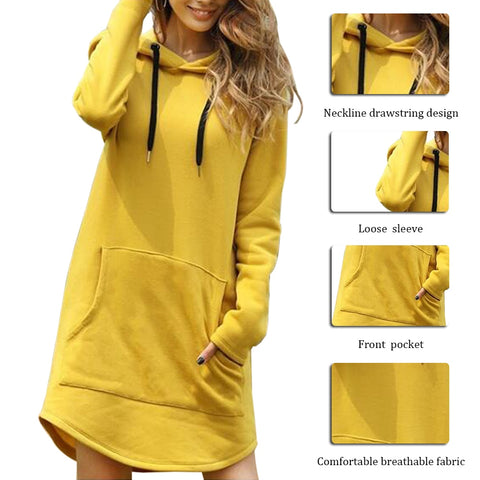 Casual Solid Color Hoodie Dress