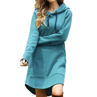 Casual Solid Color Hoodie Dress