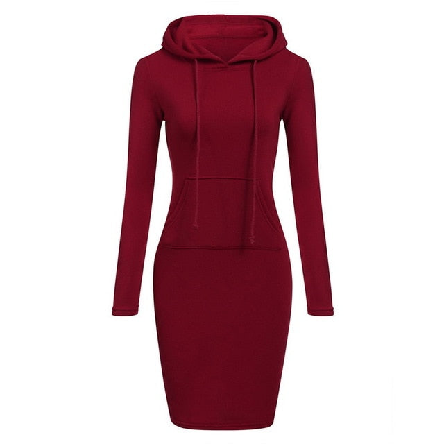 Casual Solid Color Hoodie Dress