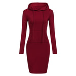 Casual Solid Color Hoodie Dress