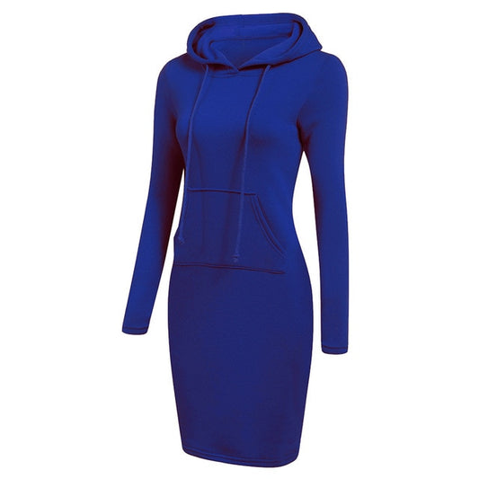 Casual Solid Color Hoodie Dress