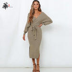 Long Sleeve V-Neck Sweater Dress