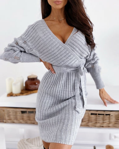 Ribbed Wrap Sweater Dress