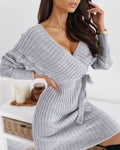 Ribbed Wrap Sweater Dress