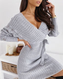 Ribbed Wrap Sweater Dress