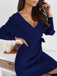 Ribbed Wrap Sweater Dress