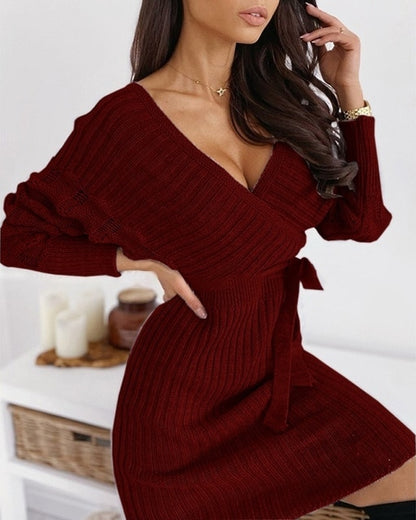 Ribbed Wrap Sweater Dress