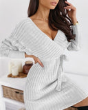 Ribbed Wrap Sweater Dress