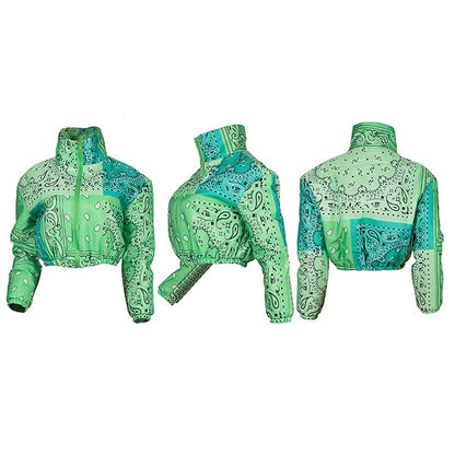 Casual Bandana Print Long Sleeve Bubble Jacket