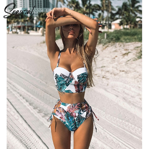 High Waist Strappy Push Up Bikini