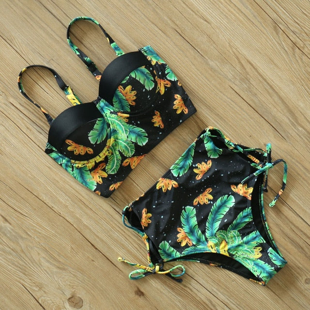 High Waist Strappy Push Up Bikini