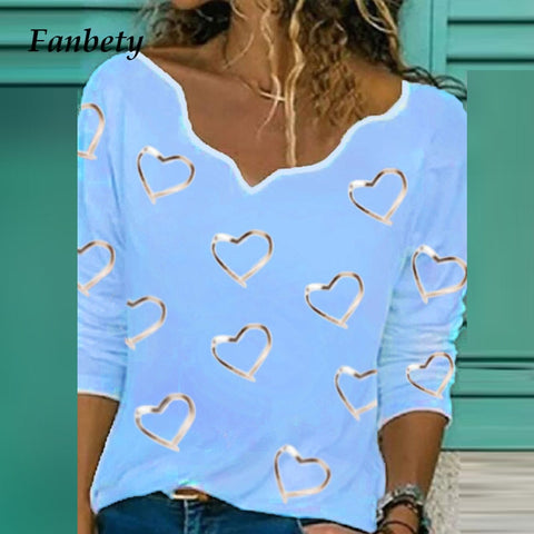 Elegant V-Neck Heart Loose Fit Blouse