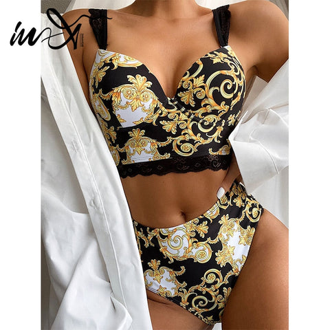 High Waist Paisley Print Bikini