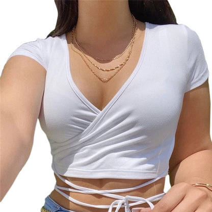 Solid V-Neck Crop T-Shirt