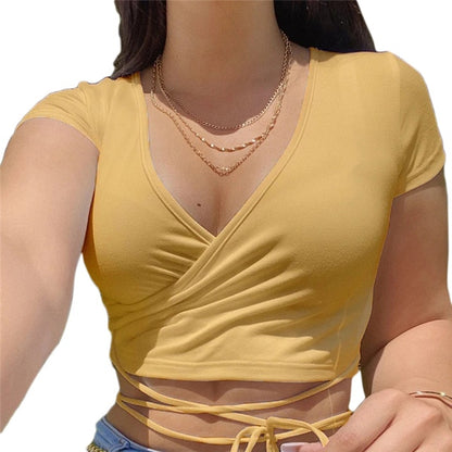 Solid V-Neck Crop T-Shirt