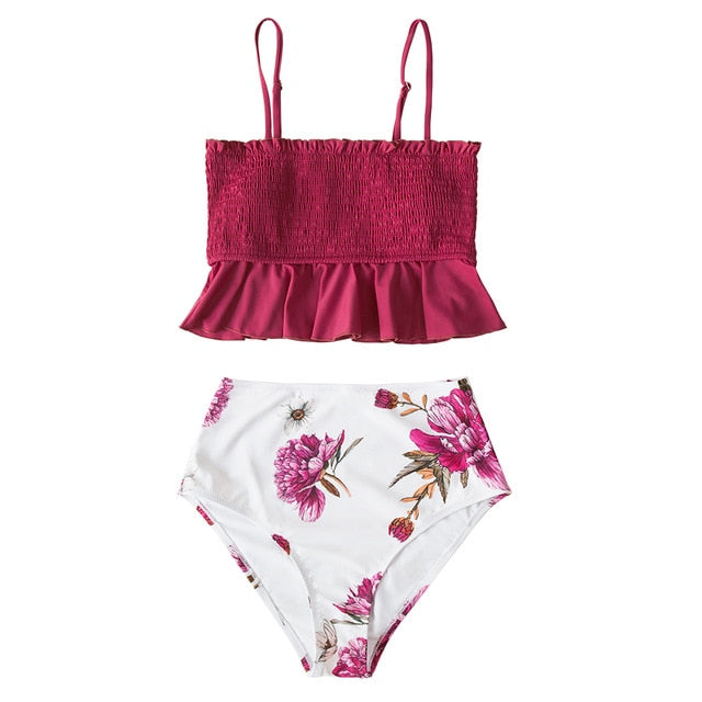 Smock Ruffle High-Waist Bikini
