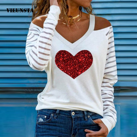 V Neck Heart Print Blouse