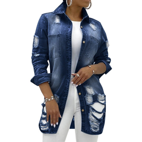 Solid Fashion Turn-Down Collar Jean Jacket