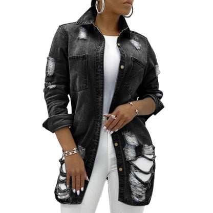 Solid Fashion Turn-Down Collar Jean Jacket
