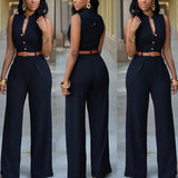 Formal Wide Leg Solid Color Sleeveless Jumpsuit with Belt