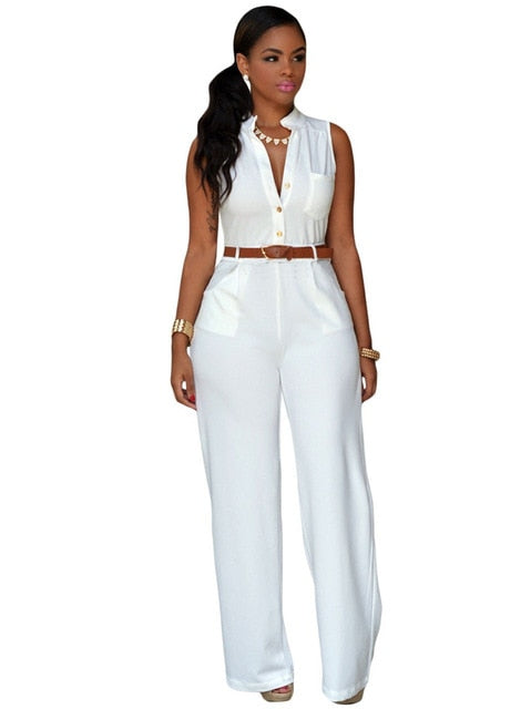 Formal Wide Leg Solid Color Sleeveless Jumpsuit with Belt