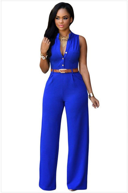 Formal Wide Leg Solid Color Sleeveless Jumpsuit with Belt