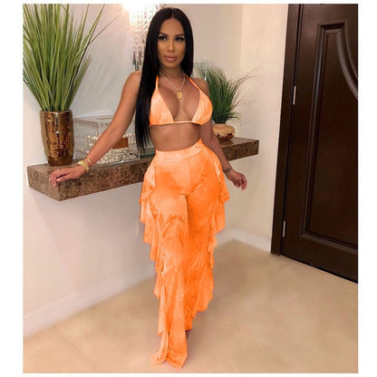 Multicolor Transparent Mesh Design Bikini Pants Set