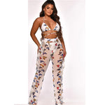Multicolor Transparent Mesh Design Bikini Pants Set