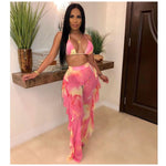 Multicolor Transparent Mesh Design Bikini Pants Set