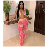 Multicolor Transparent Mesh Design Bikini Pants Set