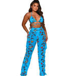 Multicolor Transparent Mesh Design Bikini Pants Set