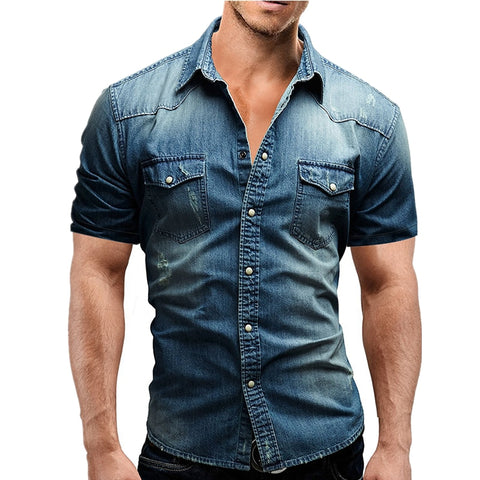 Denim Short Sleeve Cotton Shirt