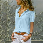 Work Wear Solid Short Sleeve Chiffon Blouse