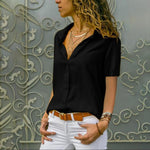 Work Wear Solid Short Sleeve Chiffon Blouse