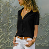 Work Wear Solid Short Sleeve Chiffon Blouse
