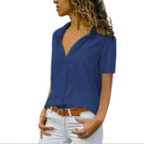 Work Wear Solid Short Sleeve Chiffon Blouse