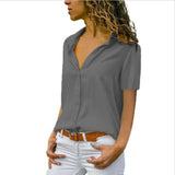 Work Wear Solid Short Sleeve Chiffon Blouse