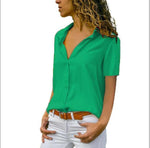 Work Wear Solid Short Sleeve Chiffon Blouse