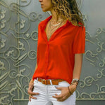 Work Wear Solid Short Sleeve Chiffon Blouse