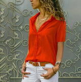 Work Wear Solid Short Sleeve Chiffon Blouse