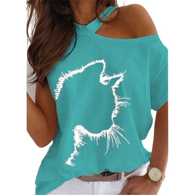 Off The Shoulder Faith Print T-Shirt