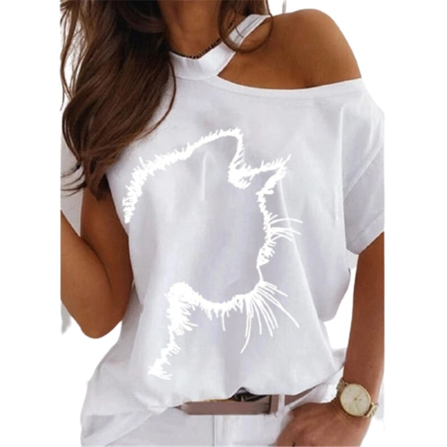 Off The Shoulder Faith Print T-Shirt