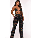 Multicolor Transparent Mesh Design Bikini Pants Set