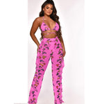 Multicolor Transparent Mesh Design Bikini Pants Set