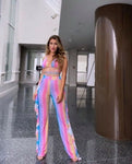 Multicolor Transparent Mesh Design Bikini Pants Set