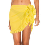 Solid Color Ruffled Lace-Up Bikini Cover Up