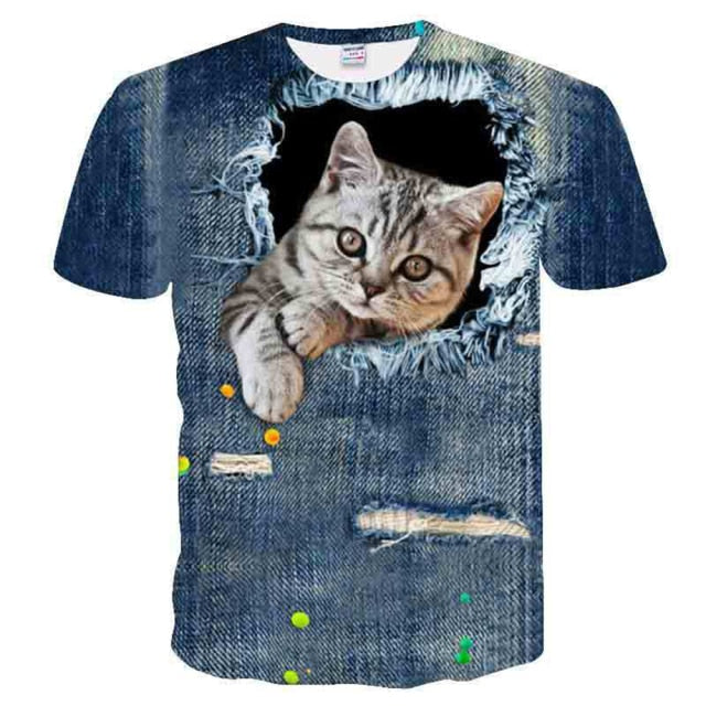 Cat Print Short Sleeve T-Shirt