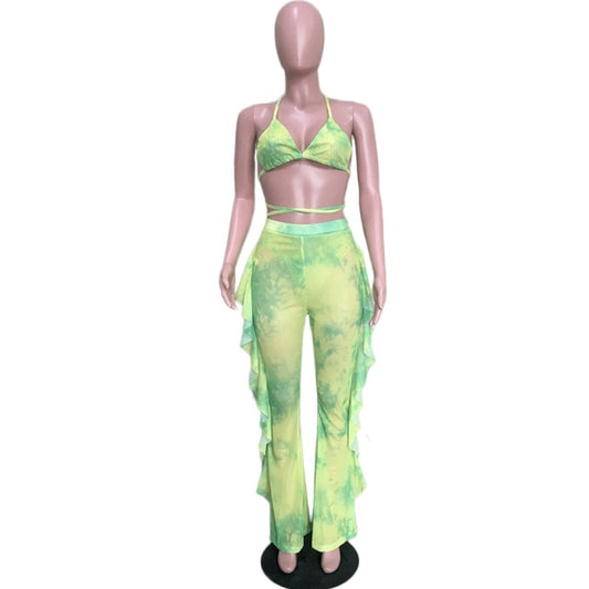 Multicolor Transparent Mesh Design Bikini Pants Set