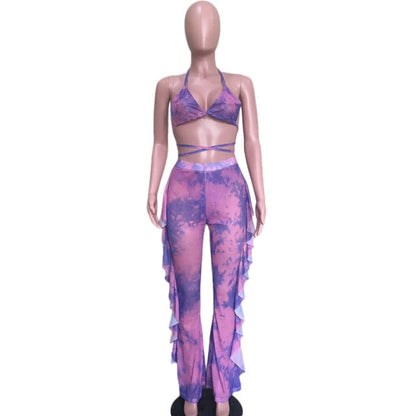 Multicolor Transparent Mesh Design Bikini Pants Set